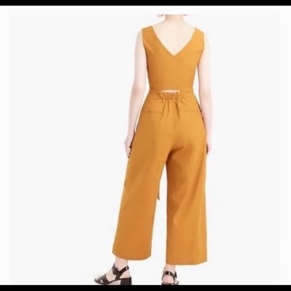 J. Crew Wrap Tie Jumpsuit Yellow Gold Wide Leg - Picture 2 of 5